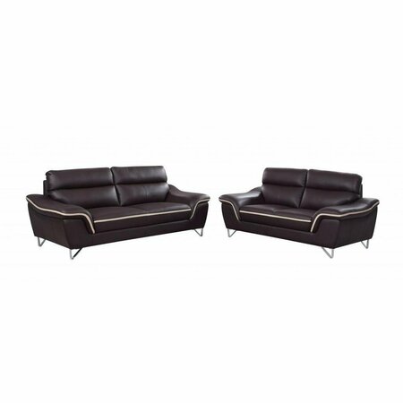 Homeroots 69 x 36 x 40 in. Modern Brown Leather Sofa & Loveseat 343863